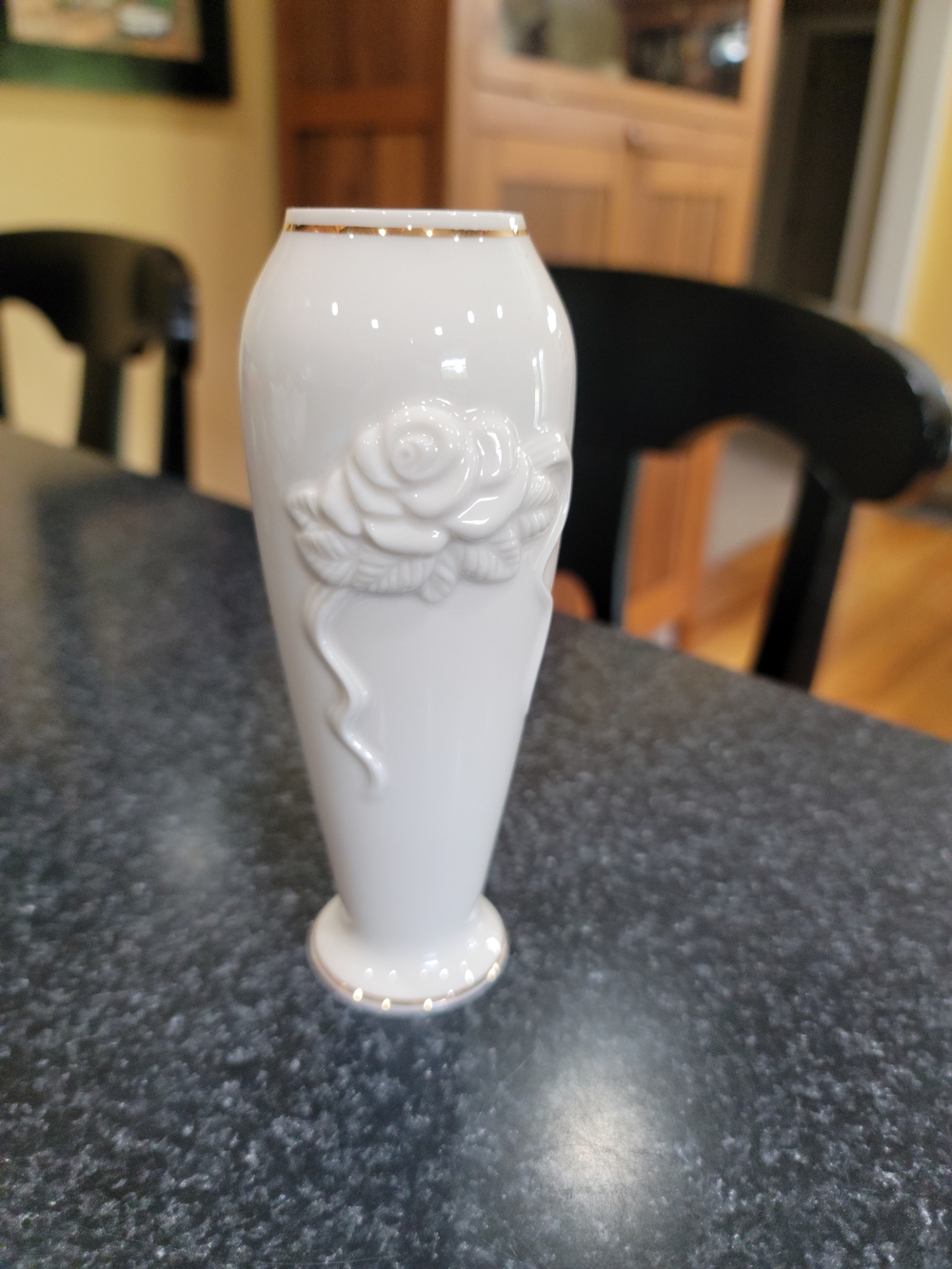 Vintage Lenox White Ceramic Bud Vase Hand Painted Rose Floral Pattern Gold Trim